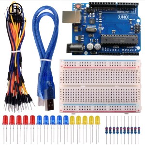 H007 UNO R3 + breadboard 400 point + LEDs Starter Learning Kit per Arduino