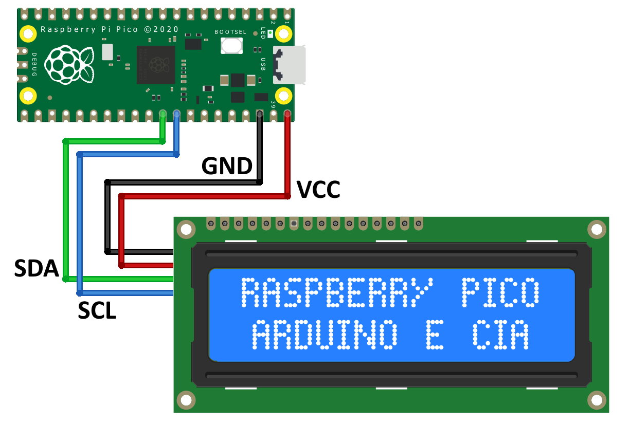 Como usar um display LCD 16x2 I2C na Raspberry Pi Pico Arduino e Cia