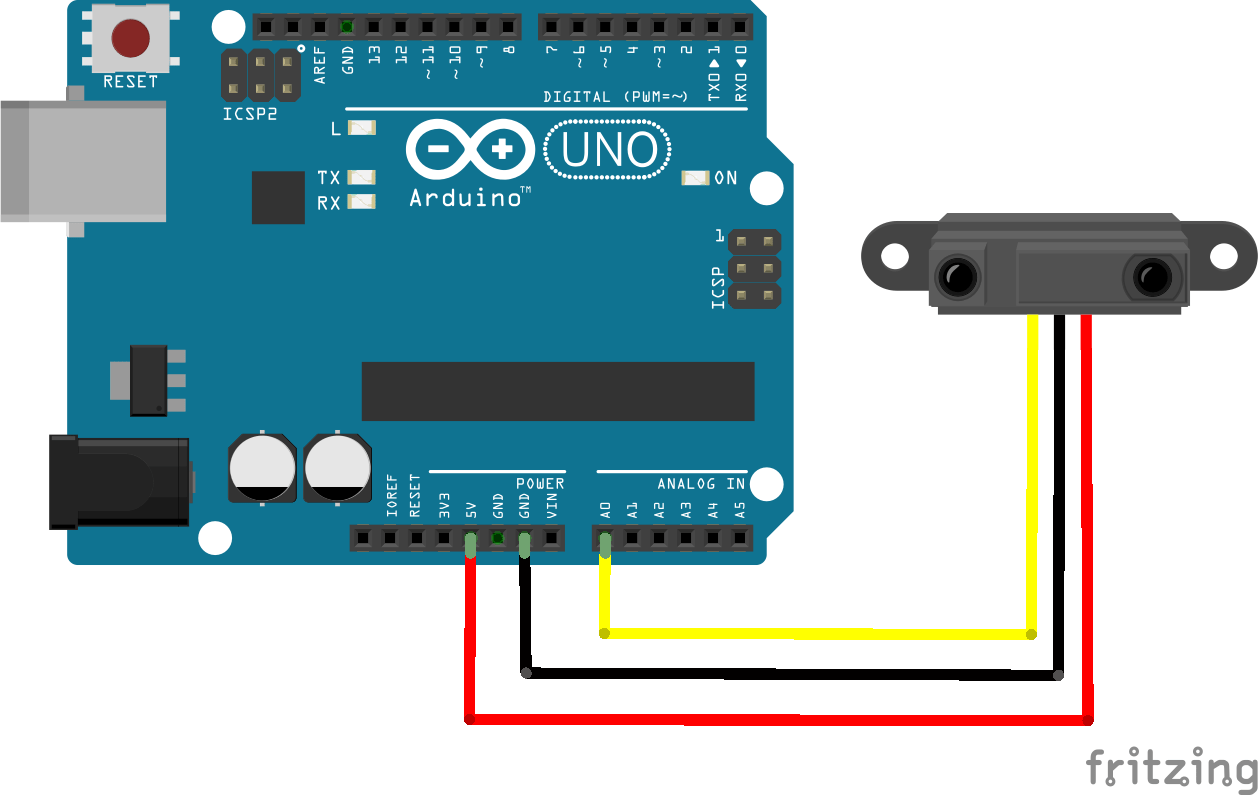 Arduino and GP2Y0A21YK proximity Sensor example Arduino Projects