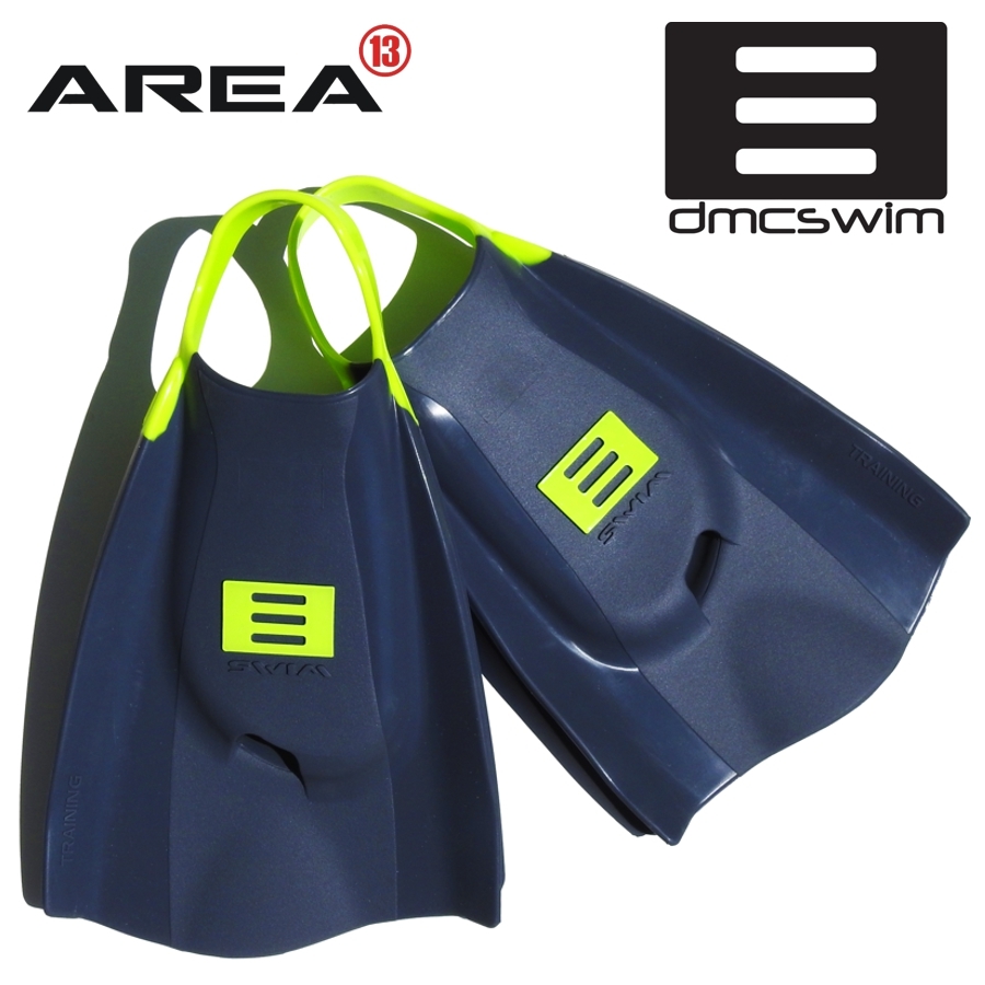 DMC Swim Fins Charcoal / Fluoro Strap Swim Training Fins / Swimming