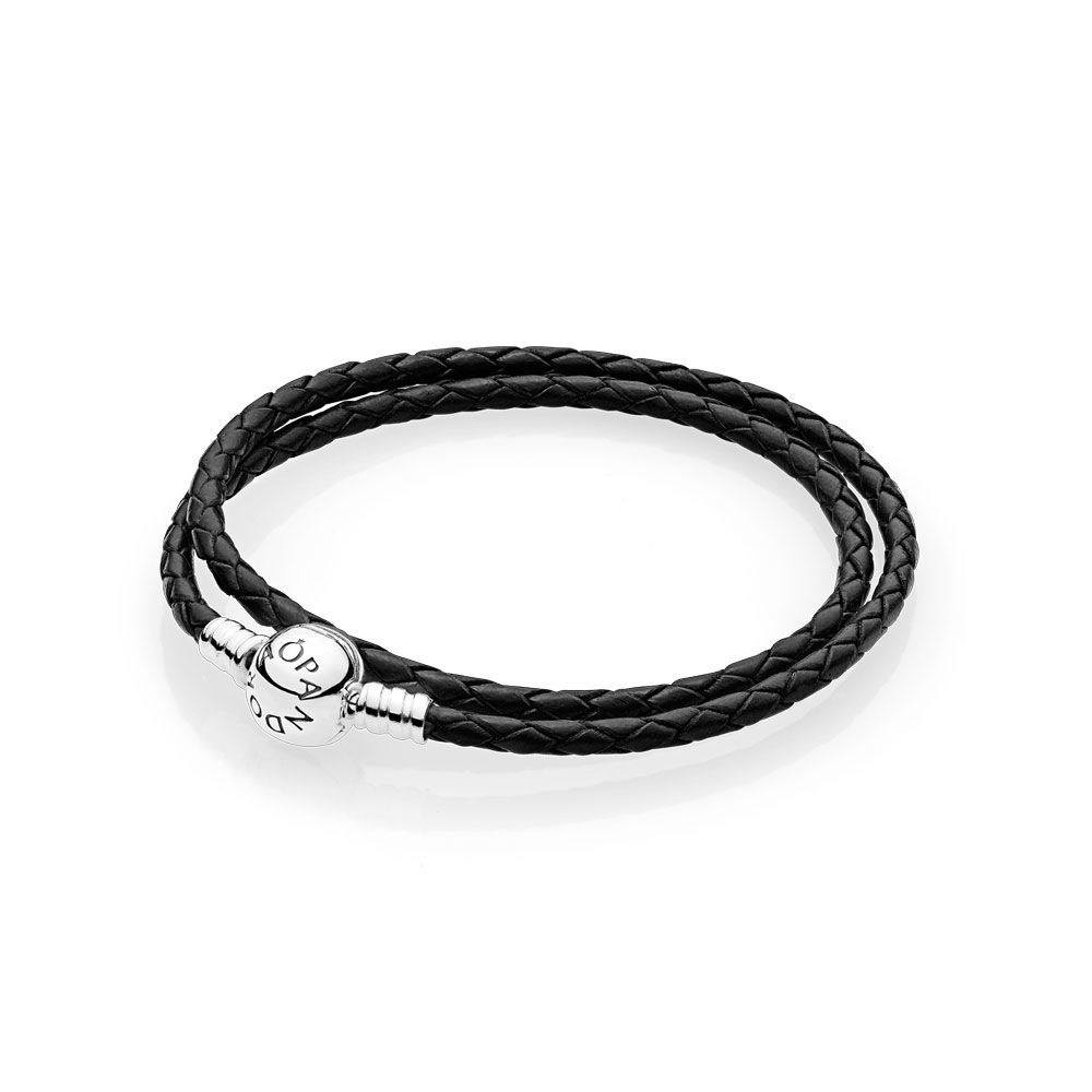 Pandora Black Braided DoubleLeather Charm Bracelet