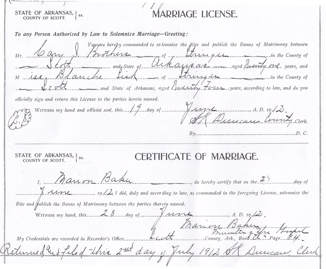 SCOTT COUNTY ARKANSAS MARRIAGE INDEX, "B" GROOMS