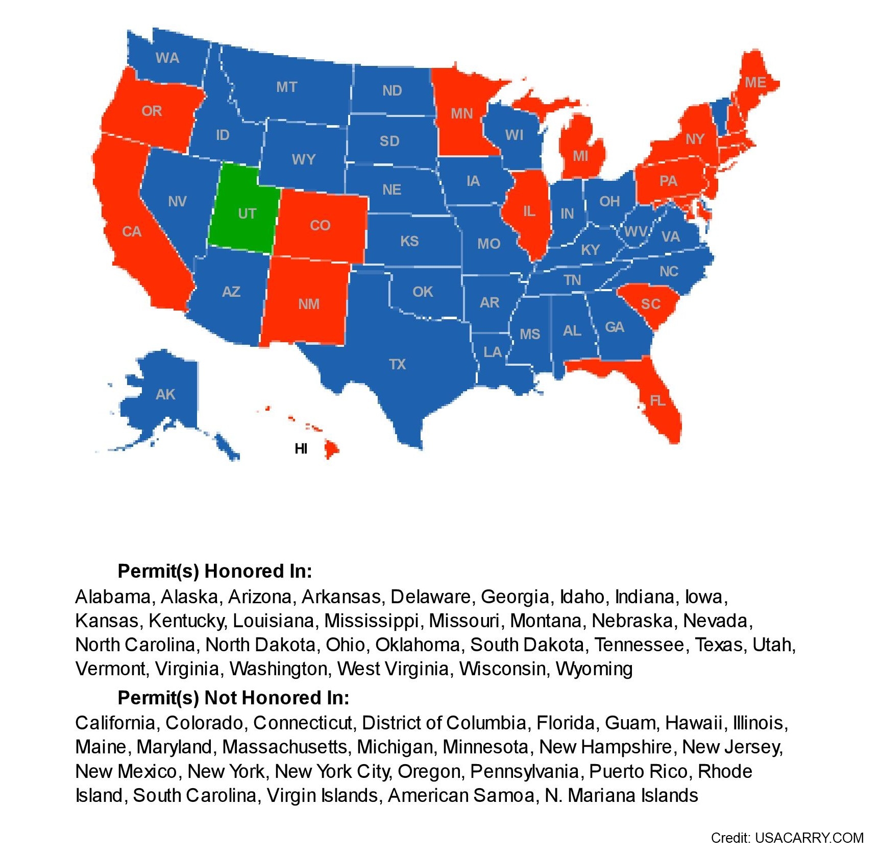 States in Blue accept Utah Non Resident Permit