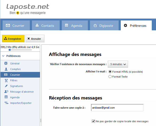Rediriger les messages vers une autre adresse email