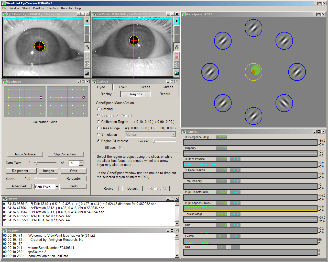 Arrington Research Eye Tracker PC user interface
