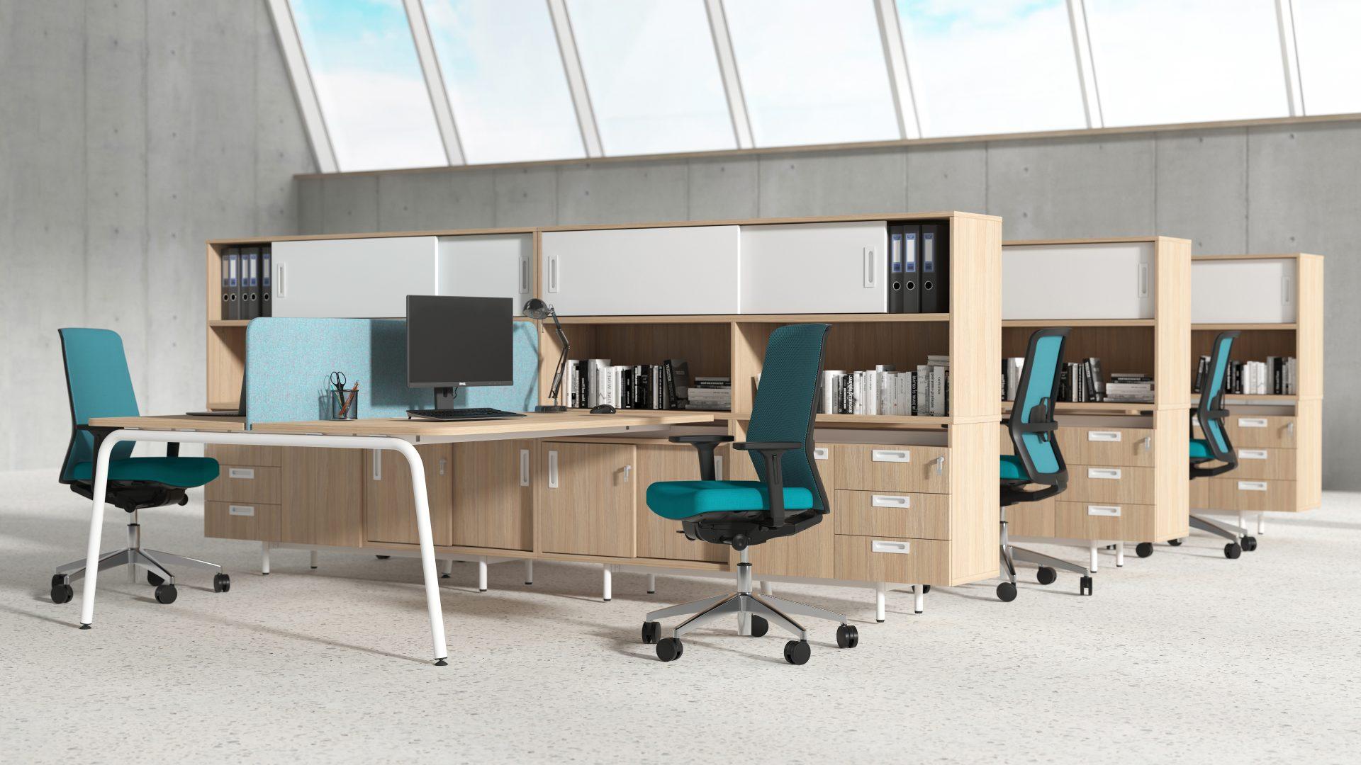 Round Desking + Storage Arrow Group