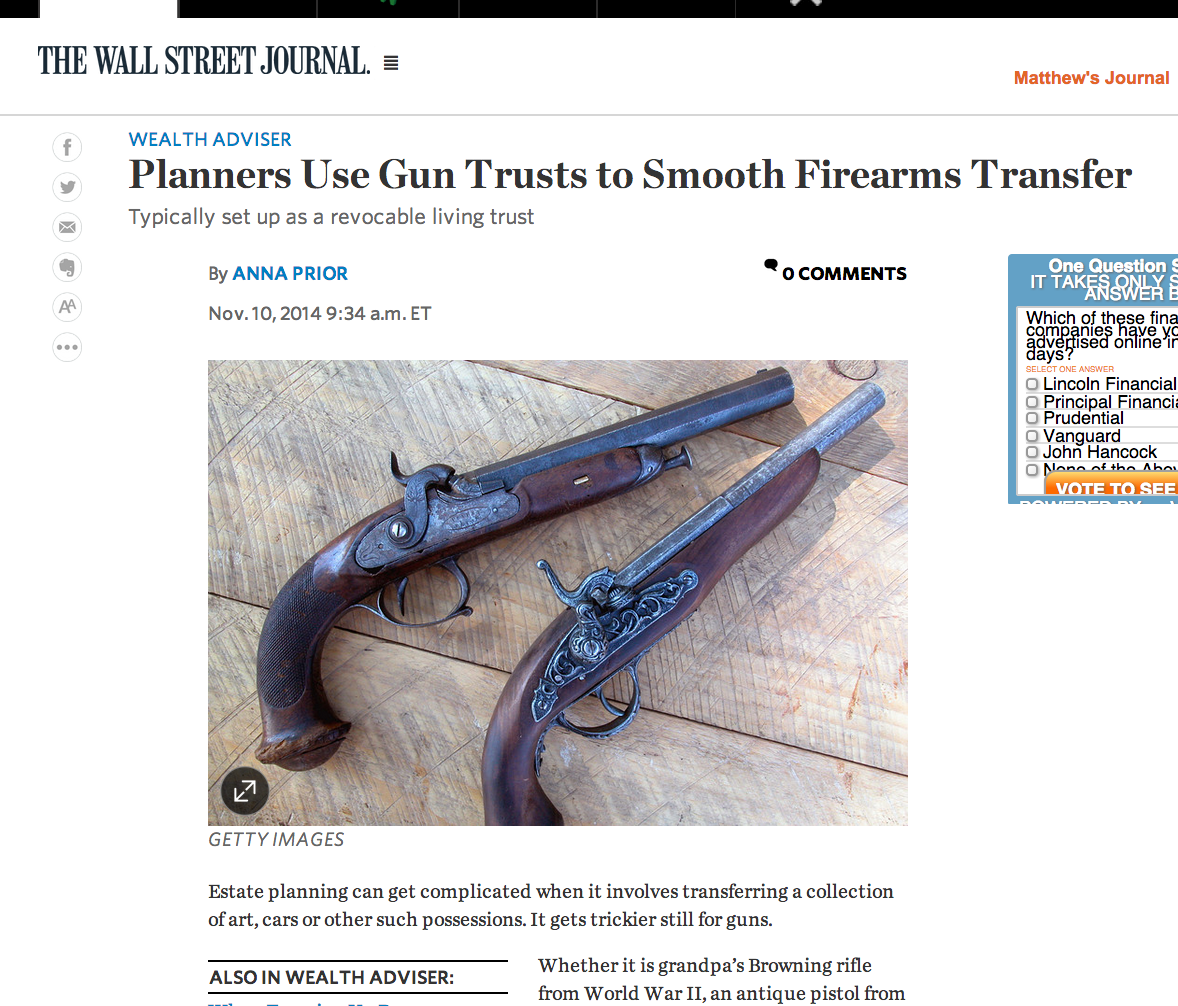 Wall Street Journal Quotes Matthew Bergstrom on Gun Trusts