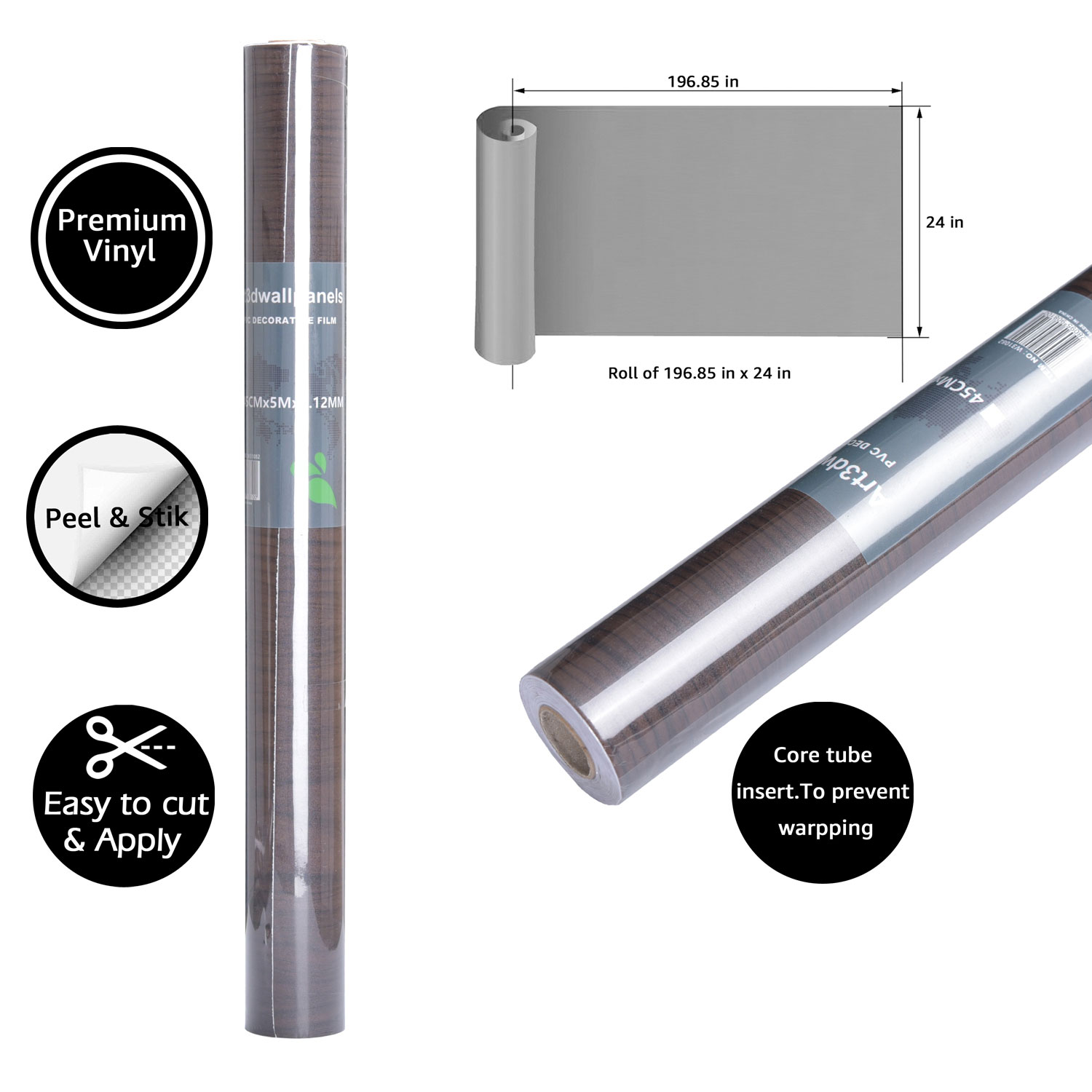 Art3d Peel and Stick Wallpaper 197" x 24" Wood Wall Paper SelfAdhesive