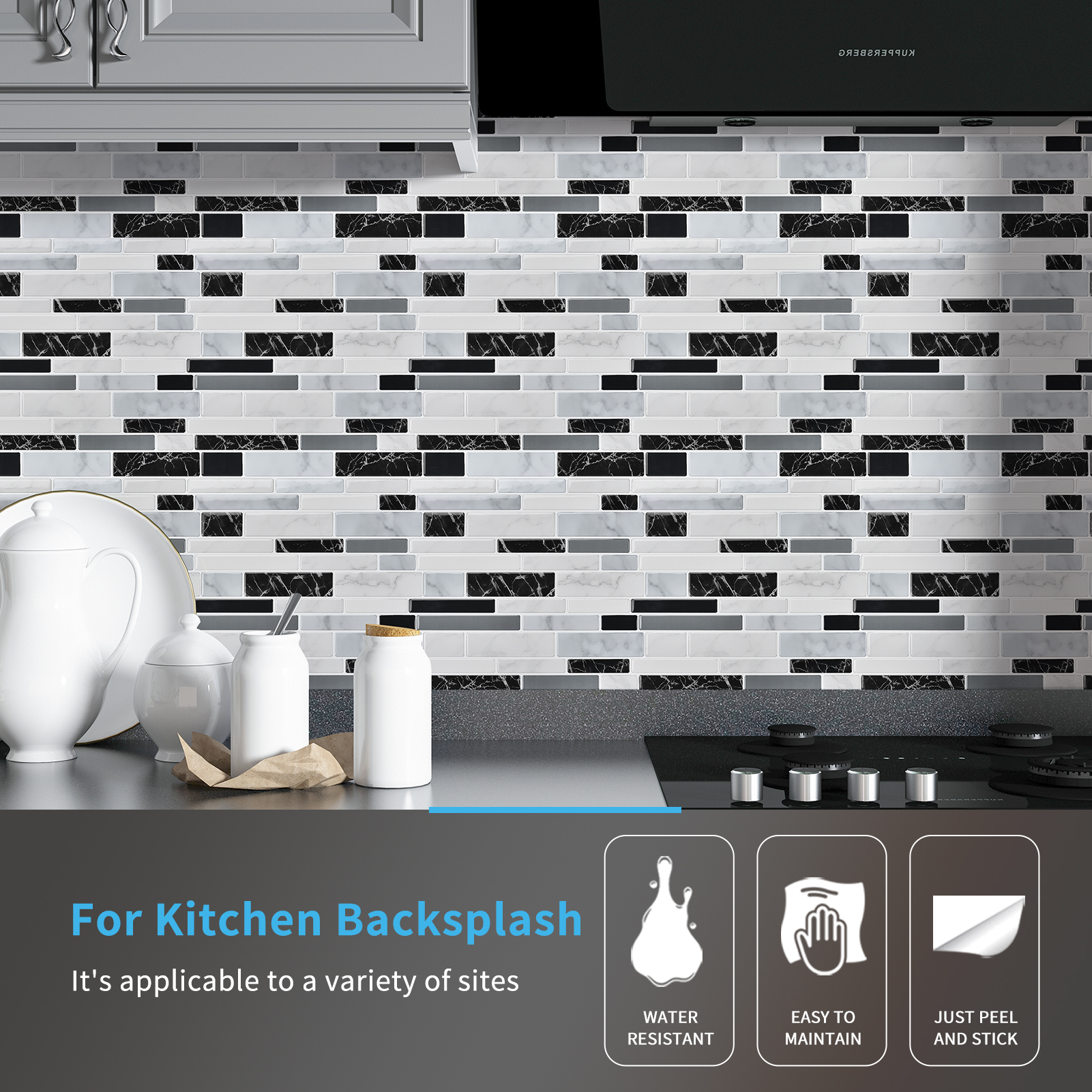 A17078 10 Sheets Peel and Stick Tile Backsplash for Kitchen in Marble