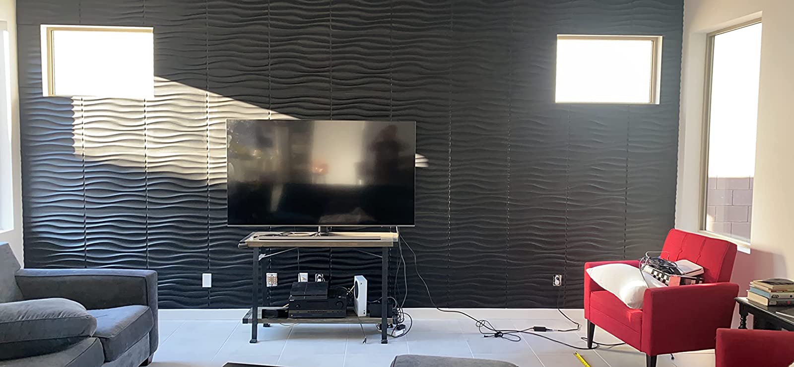 Plastic 3D Wall Panel PVC Wave Wall Design, White, 12 Tiles 32 SF