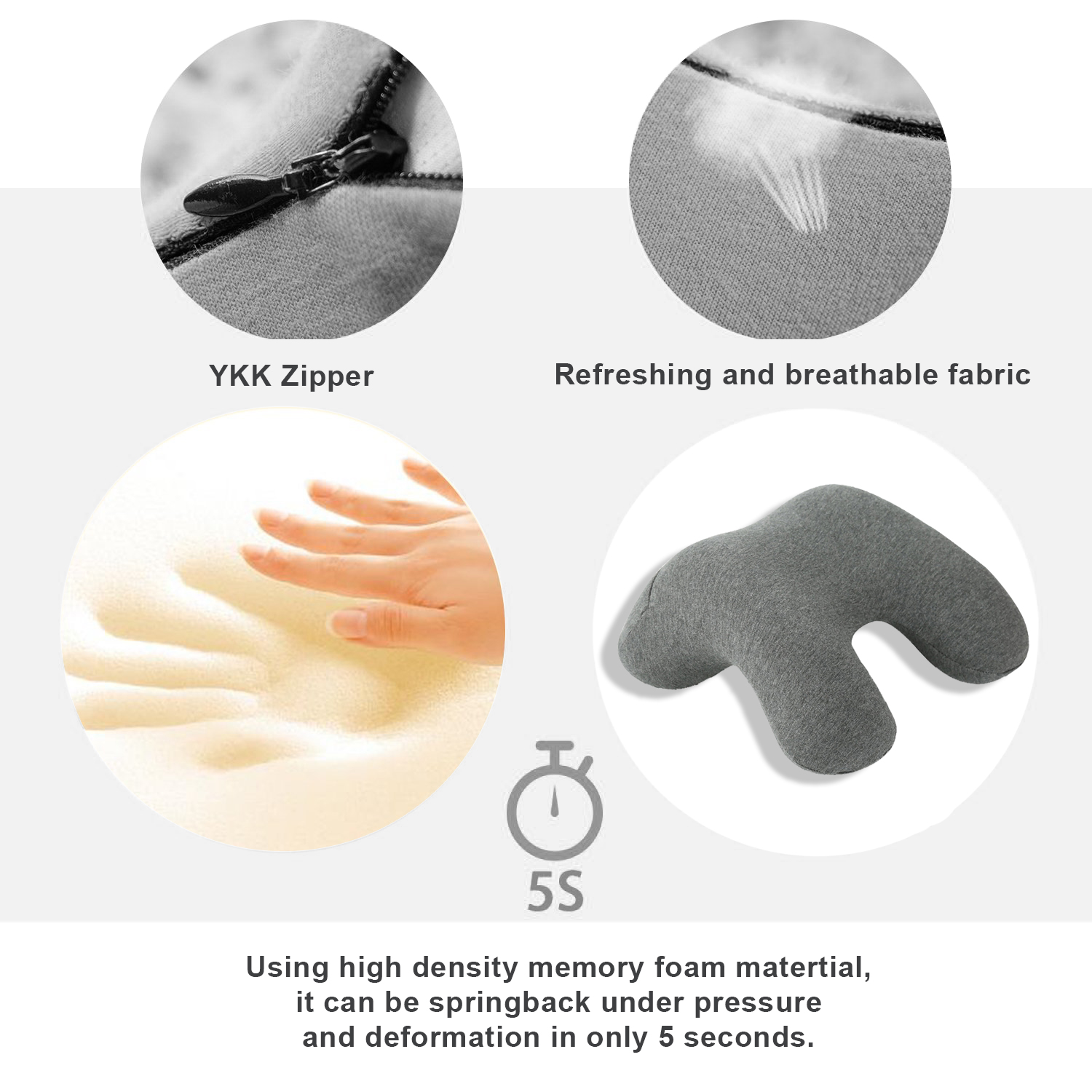 Natural Gray Memory Foam Travel Neck Pillow, HPillow Nap Cushion, Head