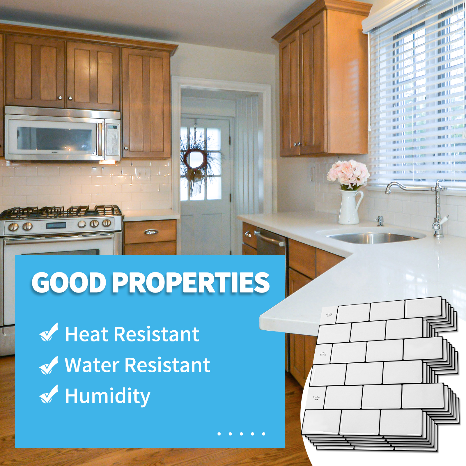 A17003WBArt3d 12"x12" Backsplash Tile Peel and Stick, 10Sheet Stick