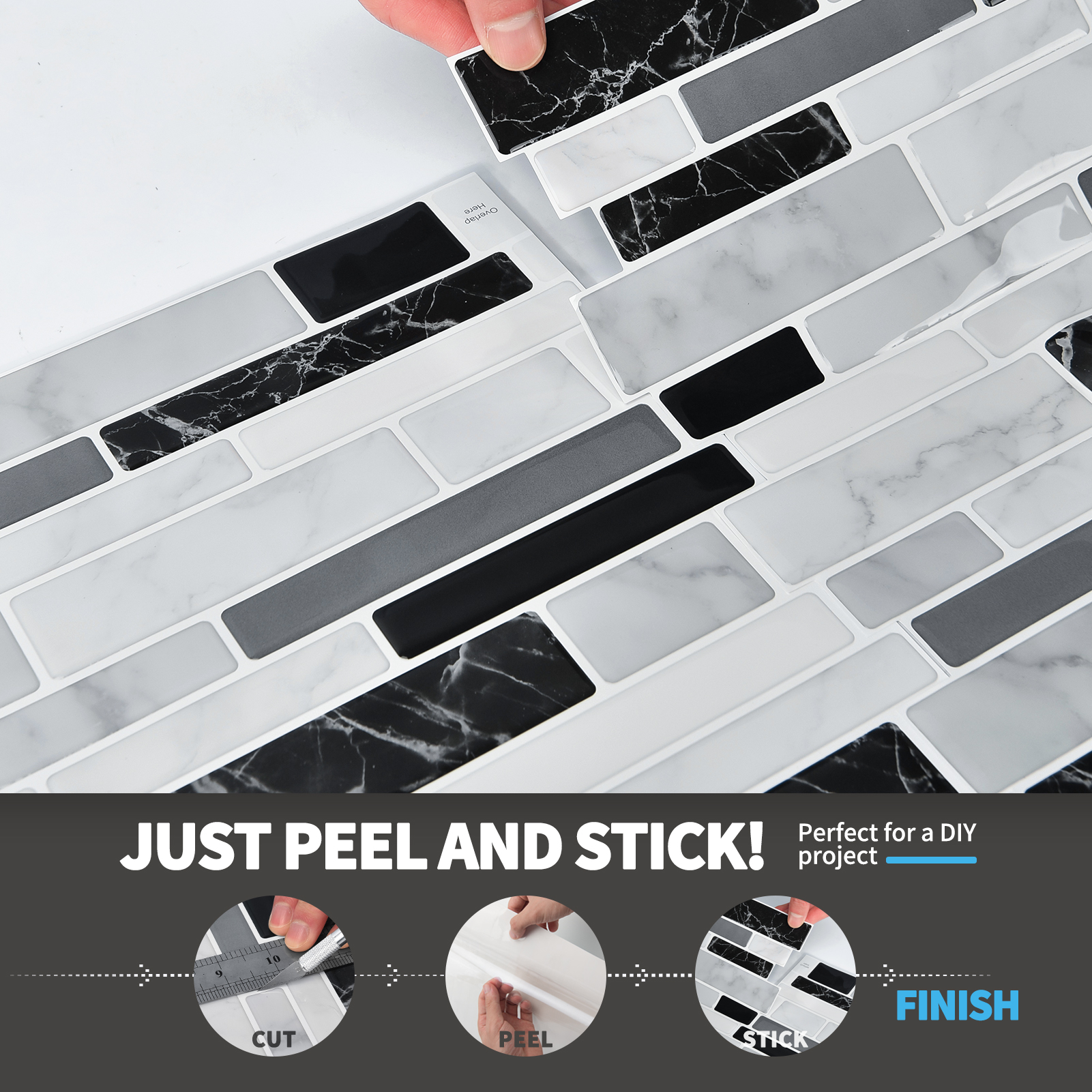 A17078 10 Sheets Peel and Stick Tile Backsplash for Kitchen in Marble