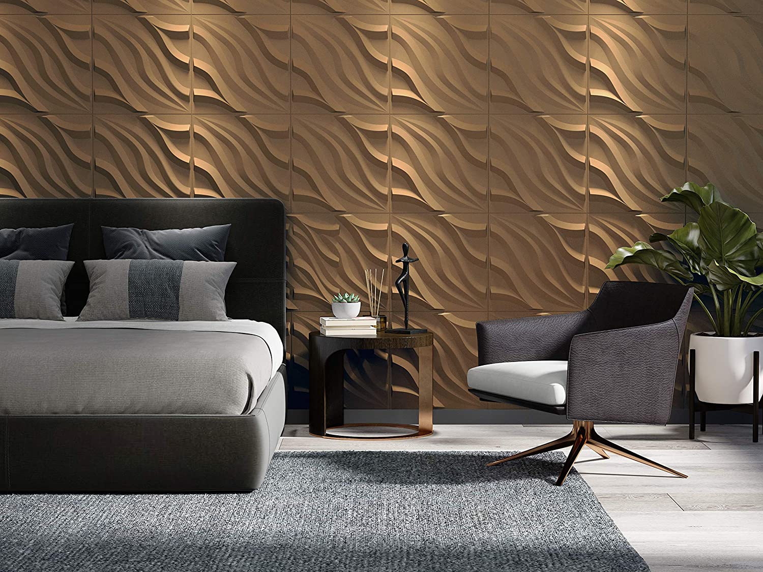 A21031 Decorative 3D Wavy Wall Panels, 19.7"x19.7" White, 12 Tiles 32 SF