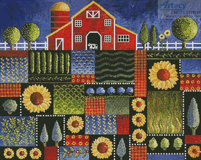 Artecy Cross Stitch. Blue Patch Meadows Cross Stitch Pattern to print