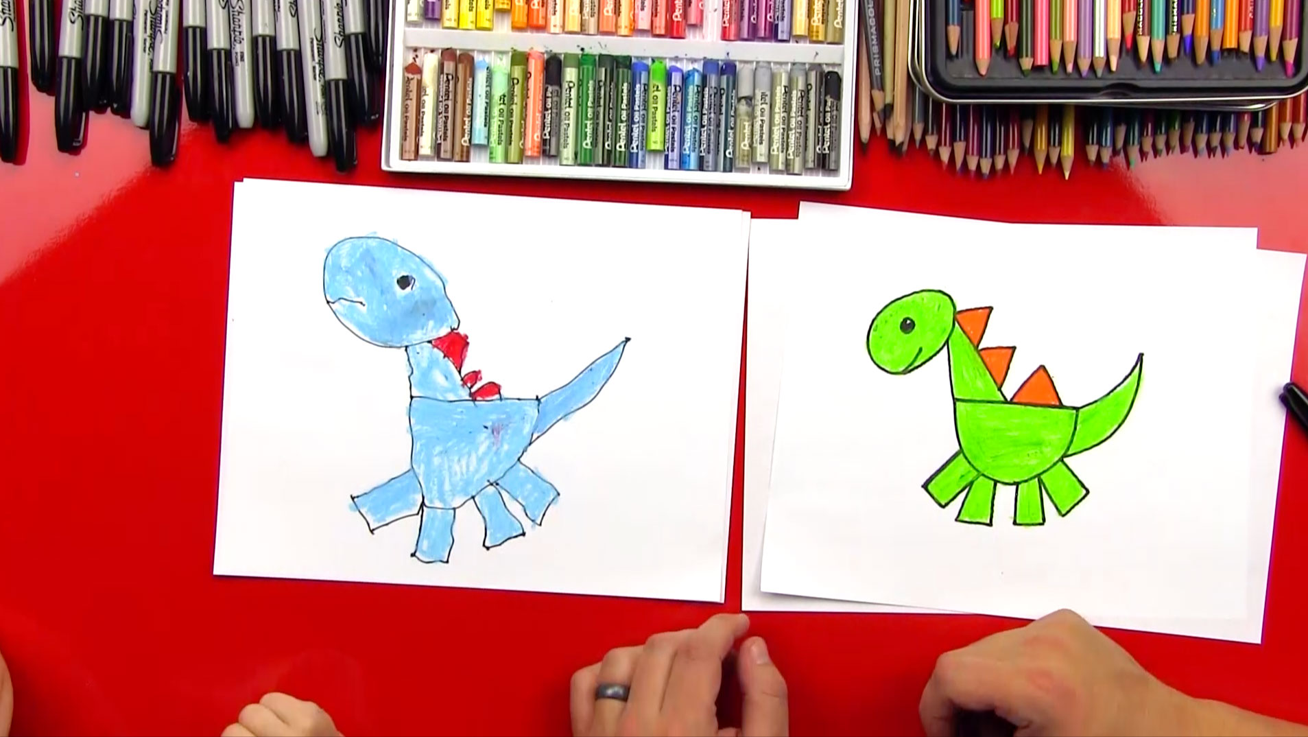 How To Draw A Dinosaur With Shapes Art For Kids Hub