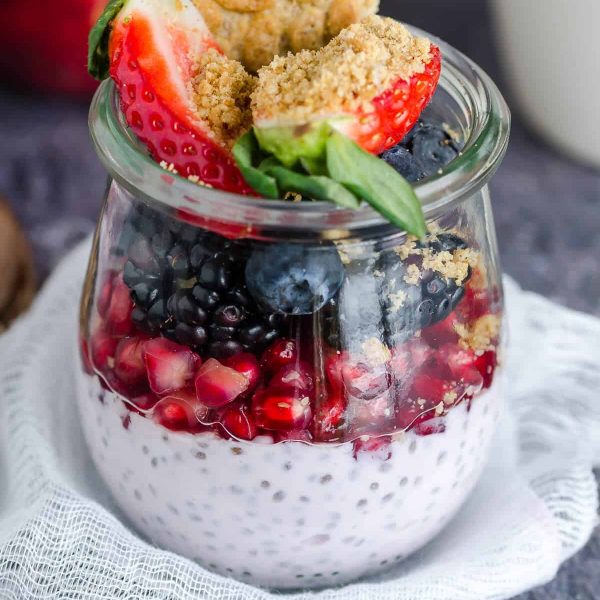 Greek Yogurt Chia Pudding with Pomegranate and Fresh Berries