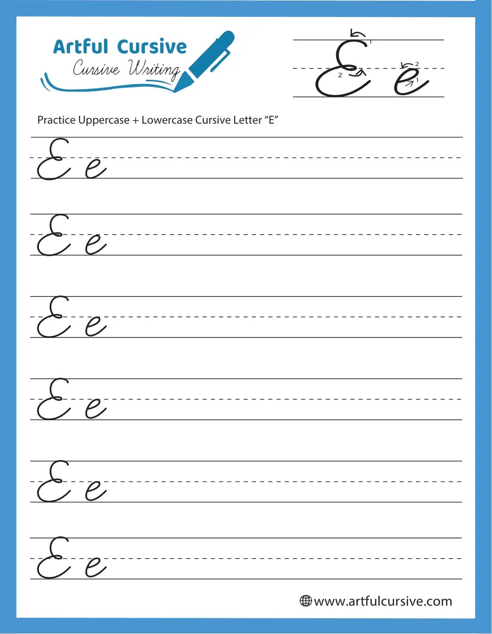 Cursive Alphabet: Letter "e" Worksheet