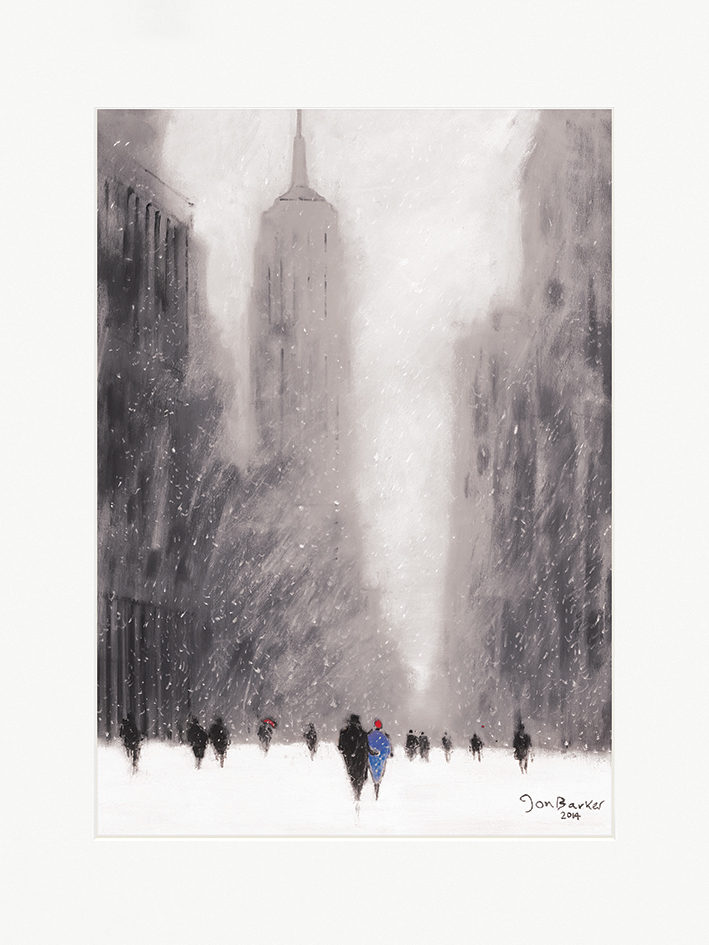 Jon Barker (Heavy Snowfall, 5th Avenue New York) Mounted Print The
