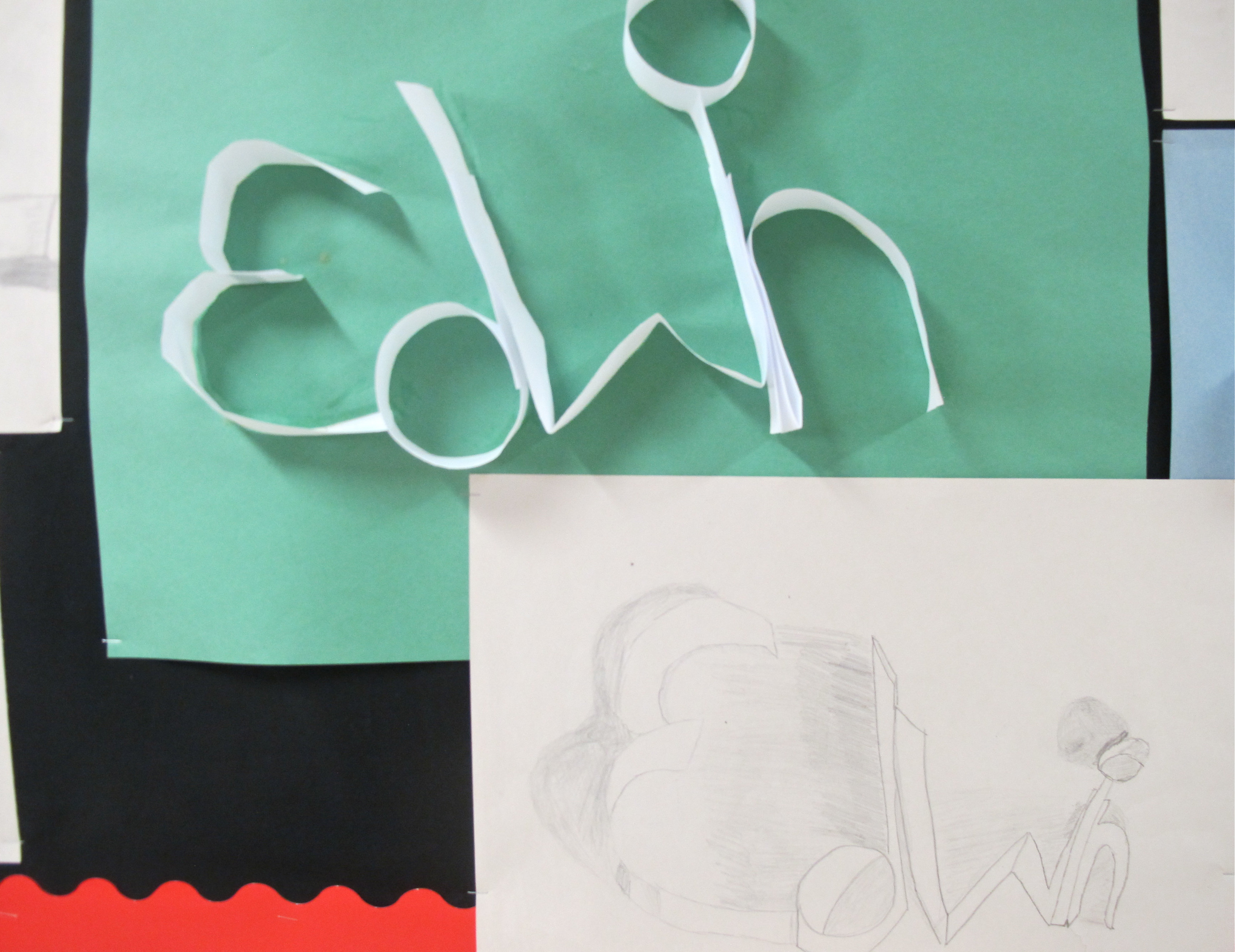 Grade 6/7/8 Drawing Ribbon Letters Art Here and There
