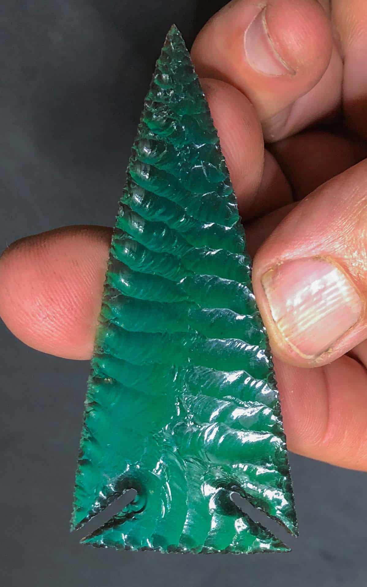 Electric Green Sheen Obsidian Arrowhead Art of Ishi