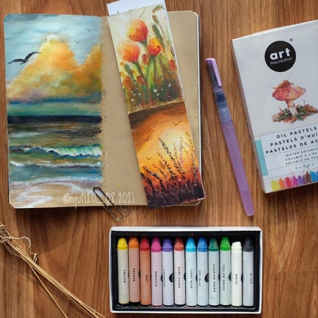 Art Philosophy Kit 4 1 pack Basics Oil Pastels + 1 A4 Watercolor paper pad + 1 pack