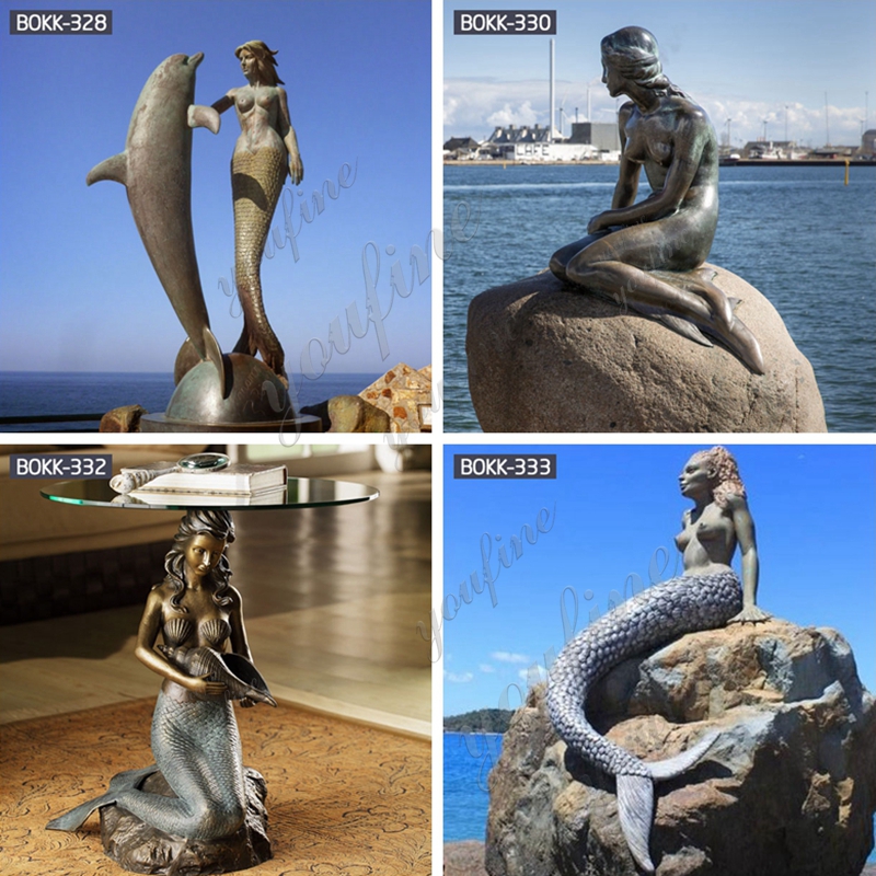 Large Outdoor Antique Bronze Mermaid and Dolphin Statues for Sale BOKK