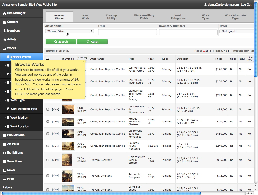 Art Gallery Website Art Collection Website Artist Website Artsystems
