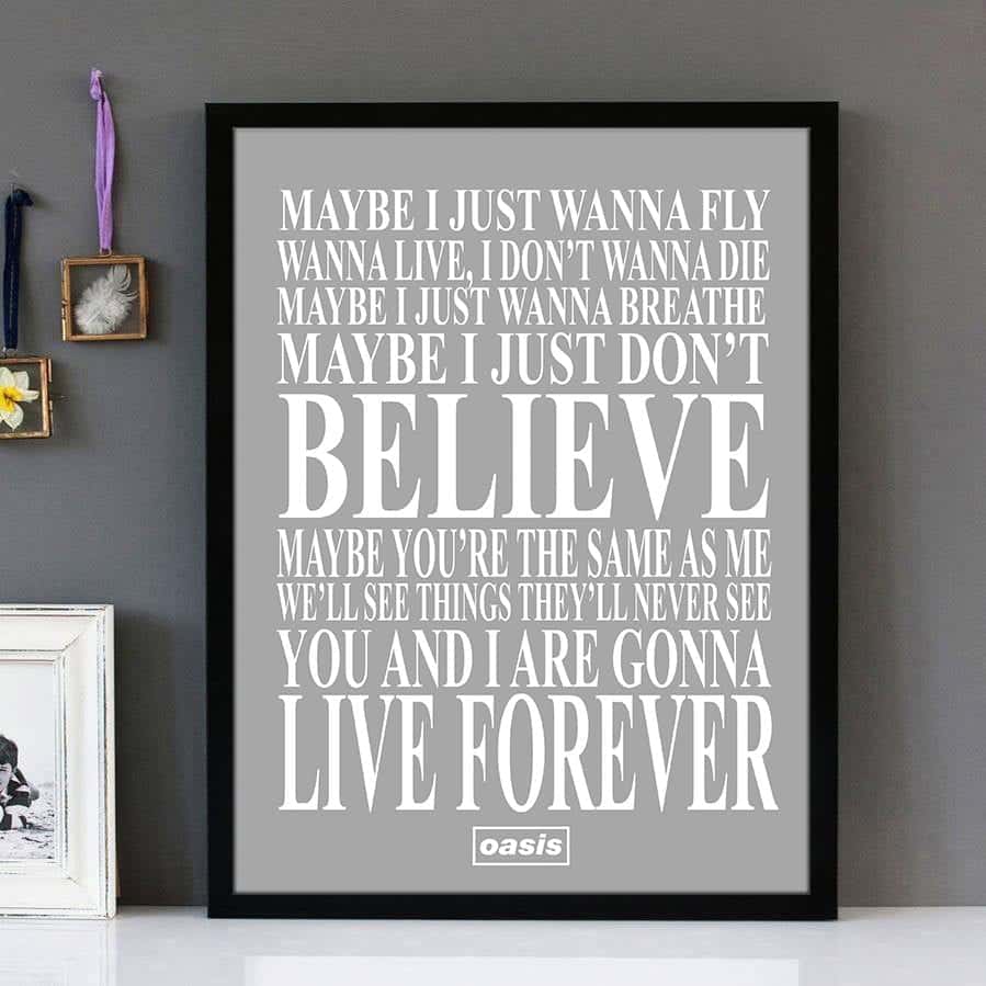 "Live Forever" Oasis Framed Lyrics Wall Art