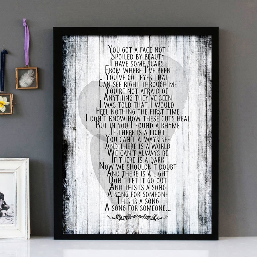 "Song For Someone" U2 Framed Lyrics Wall Art Design