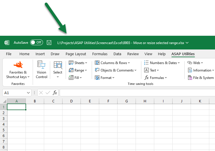ASAP Utilities for Excel Archivo y Sistema » Mostrar la