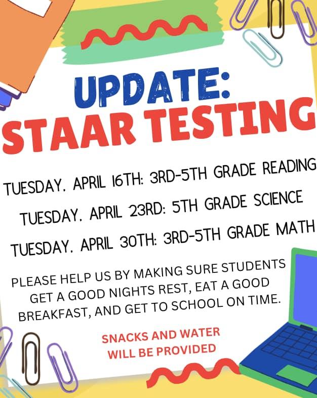 Updated Elementary STAAR Dates AndersonShiro Consolidated