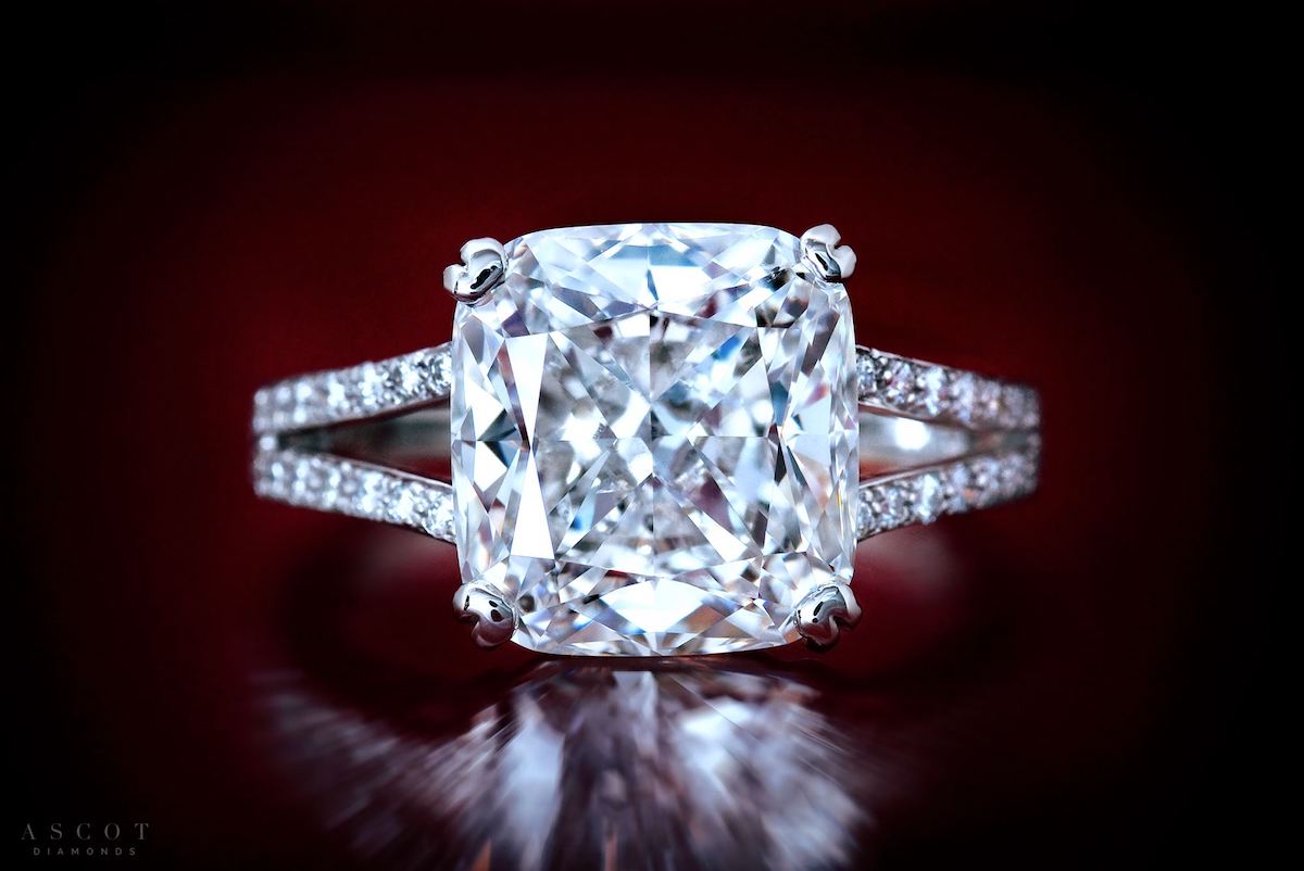 6 carat Cushion Cut Diamond Engagement Ring Ascot Diamonds