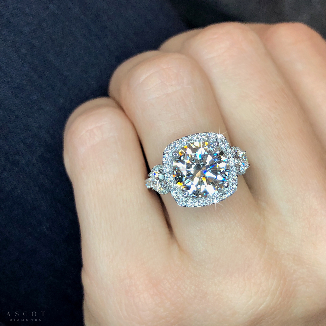 Cushion Cut Diamond Halo Engagement Ring Ascot Diamonds