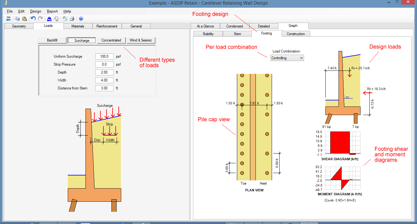 Retaining Wall Design Software Cantilever, Restrained, and Counterfort