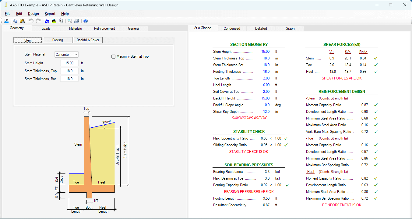 AASHTO Retaining Wall Example ASDIP Retain Software