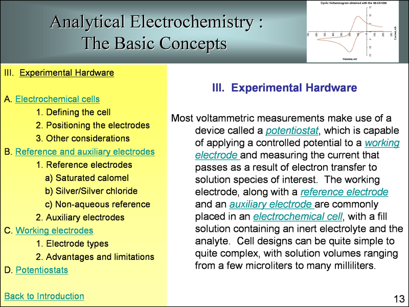 Analytical electrochemistry, basic concepts