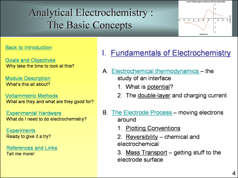 Analytical electrochemistry, basic concepts