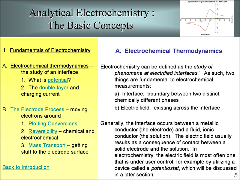 Analytical electrochemistry, basic concepts