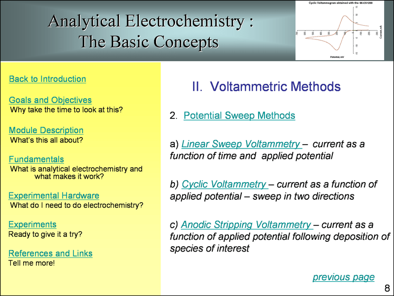 Analytical electrochemistry, basic concepts