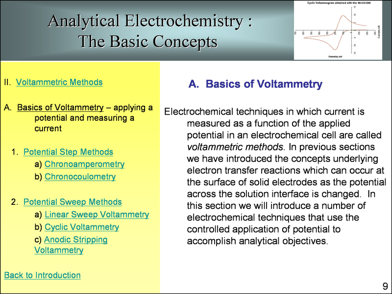 Analytical electrochemistry, basic concepts