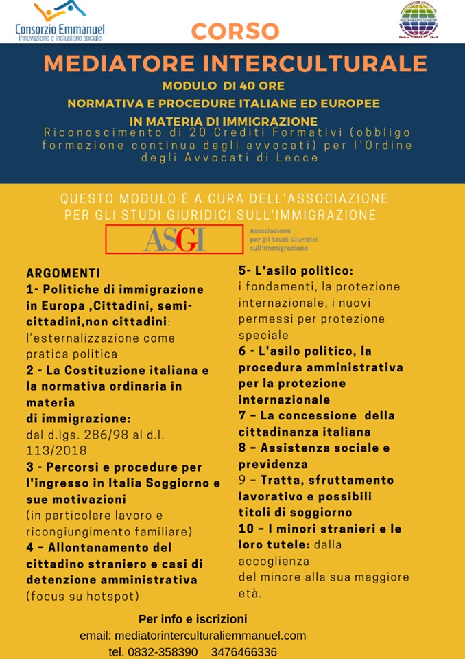 A Lecce Un Corso Di Formazione Per Mediatore Interculturale - Asgi 960_x_678_jpg