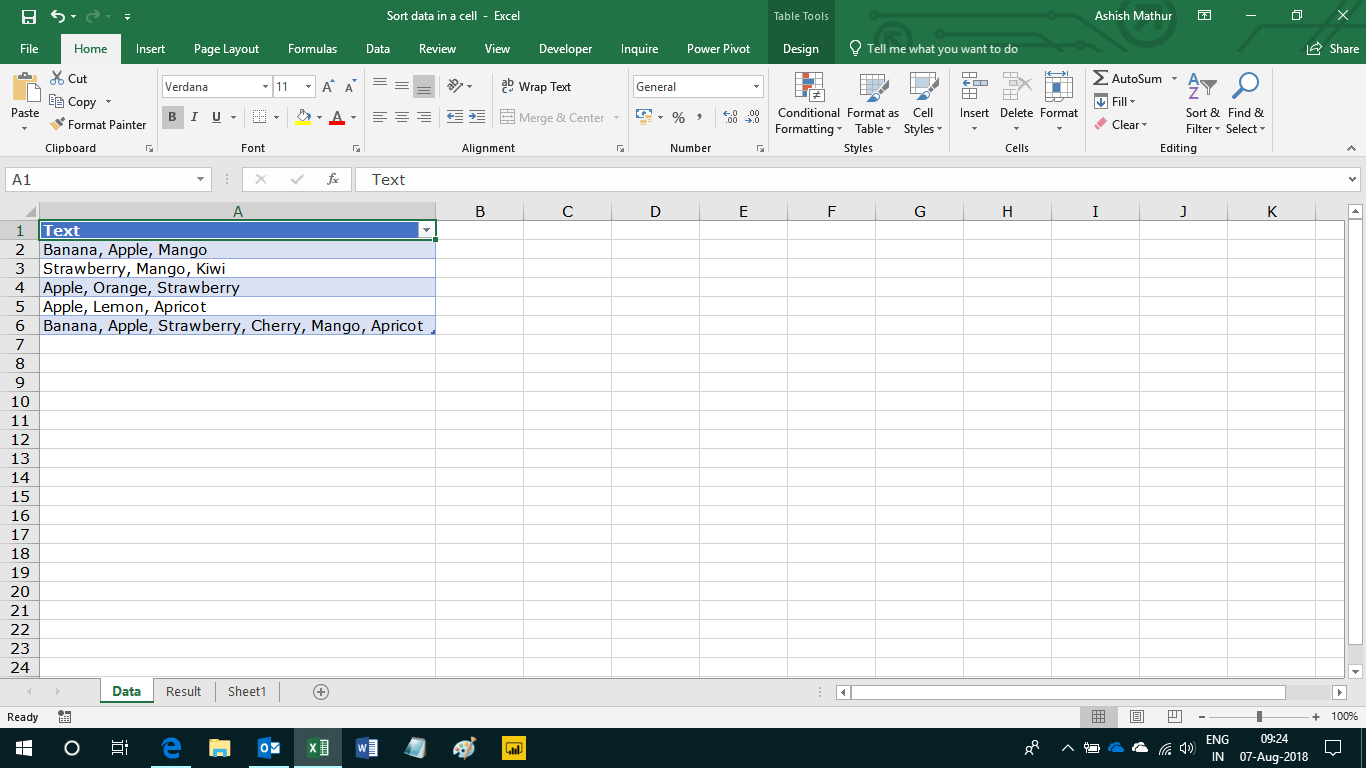 Sort, comma separated entries appearing in a cell, in ascending order