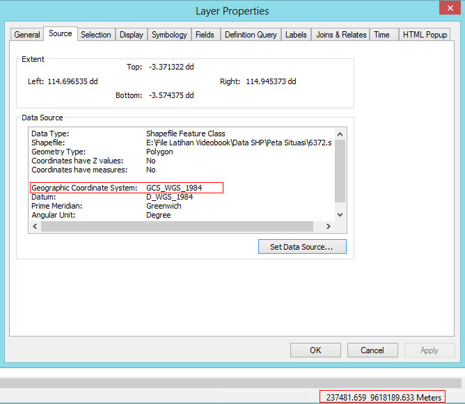 perbandingan koordinat sumber data dengan frame Asifah