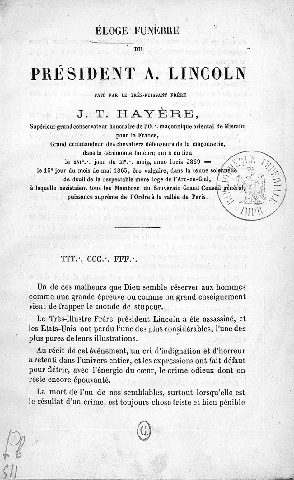 The French Masonic Tributes to Abraham Lincoln American Studies Journal