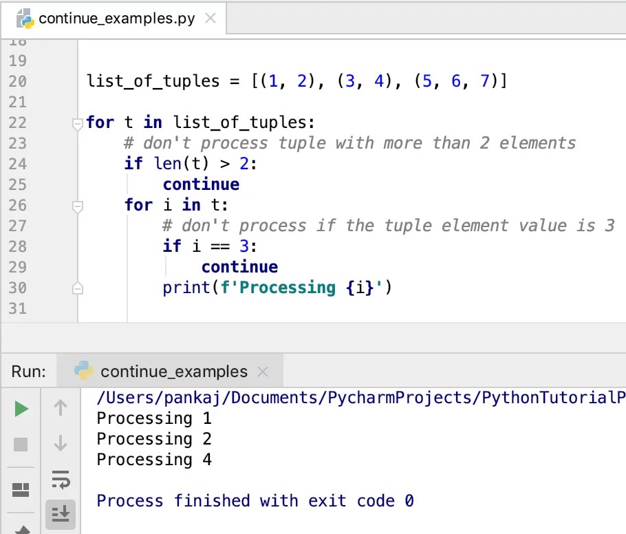 Python continue nested loop