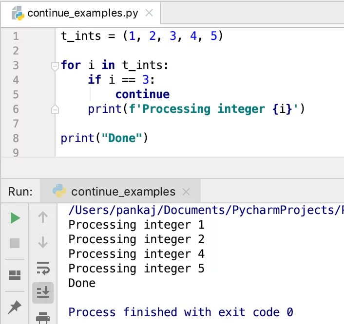Как использовать команду continue python