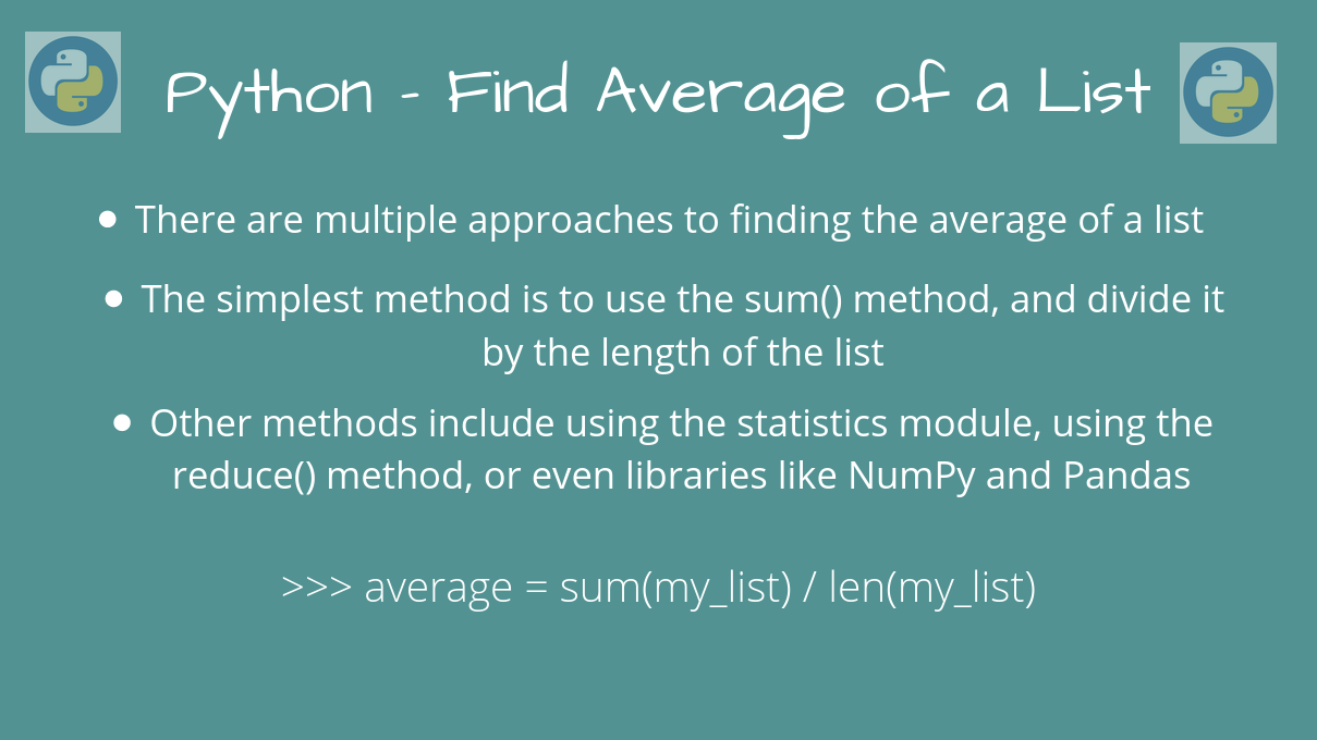 Find the Average of a List in Python with 5 Easy Methods AskPython