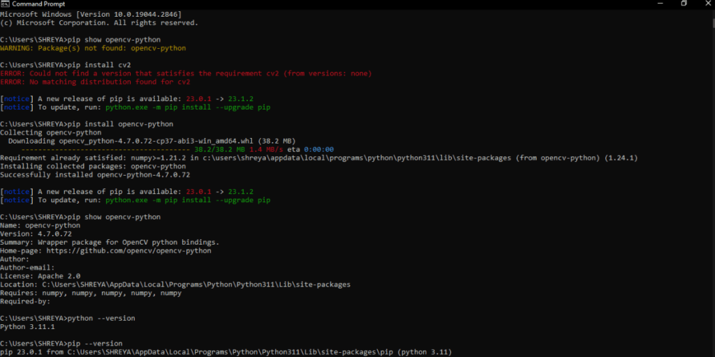 Troubleshooting OpenCV (cv2) Installation on Windows AskPython
