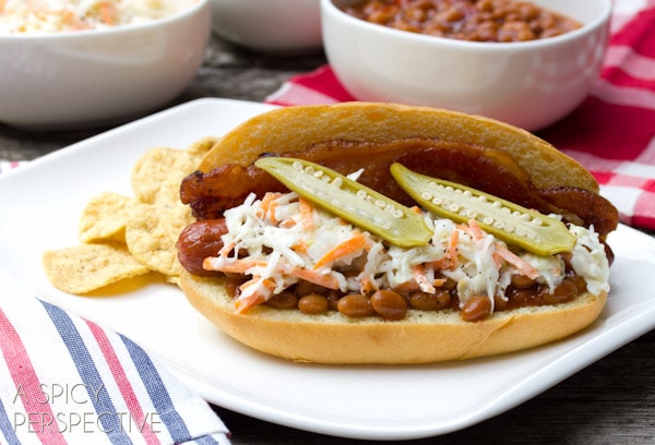 "Southern Comfort" Bacon Hot Dog Recipe with Southern Slaw